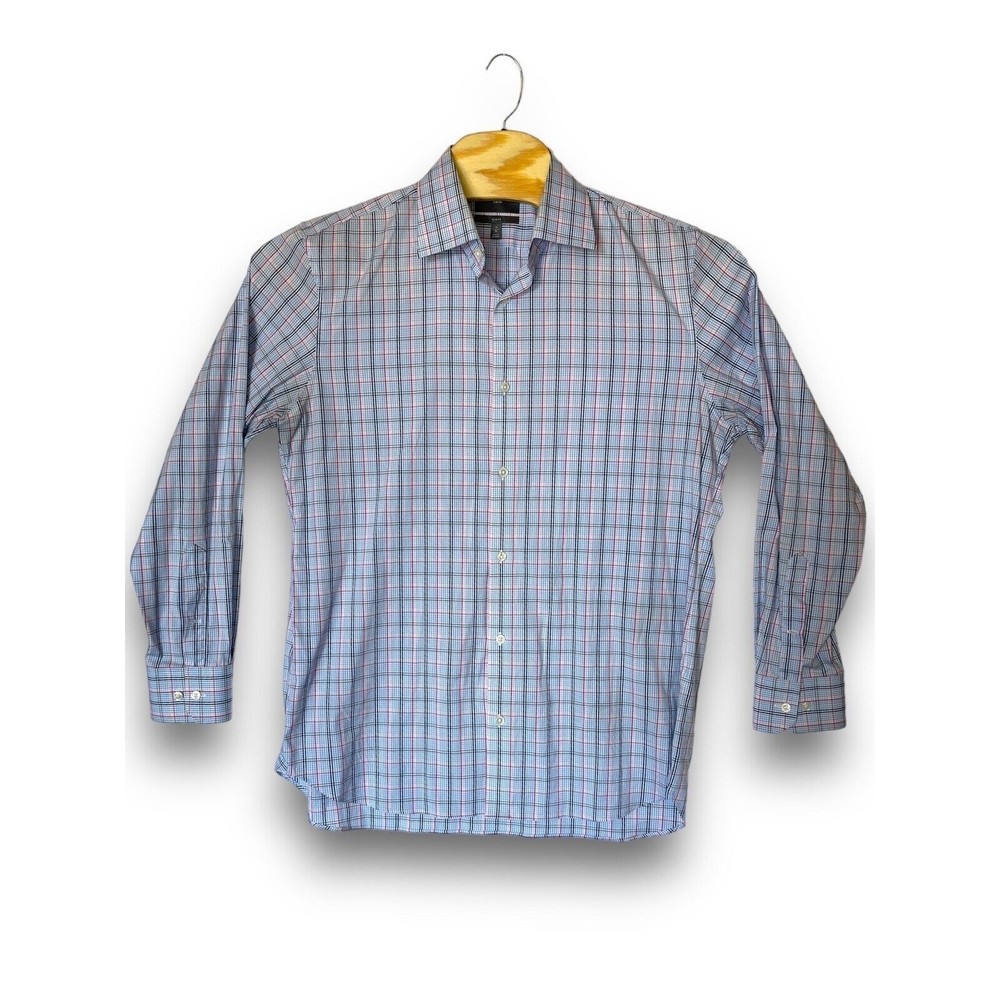 Bonobos Blue Plaid Pattern Men's 17-36 Stretch Slim Fit